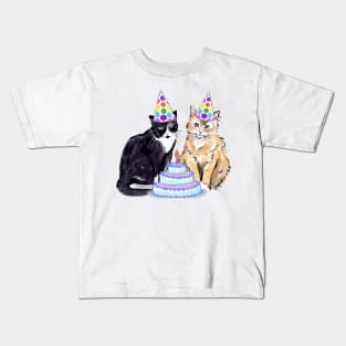 Cats in party hat with cake Kids T-Shirt